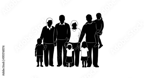 A family standing together in silhouette.