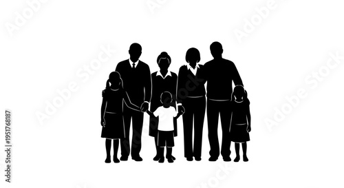 Silhouette of a happy family standing together.