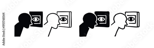 Biometric eye scan icon set. Person looking at eye symbol for identification.