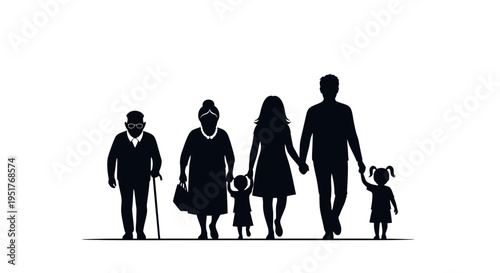 A family of five walking together.