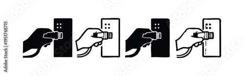 Hand Plugging Ethernet Cable into Network Port Icon Set
