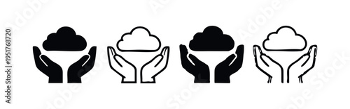 Cloud Storage and Data Protection Concept Icons with Hands