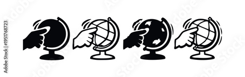 Hand Spinning World Globe Icon Set with Movement Lines