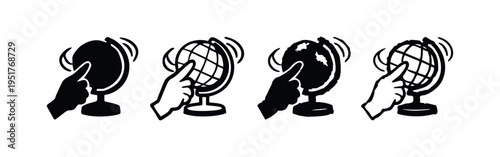 Interactive World Globe Icon Set with Hand and Spin Effect