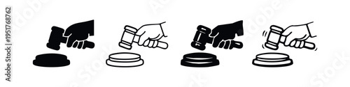Justice Gavel Striking Block Icon Set for Legal Proceedings