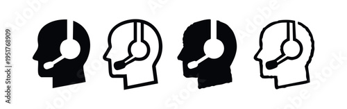 Customer Support Headset Icon Set: Communication and Service Profile Symbols