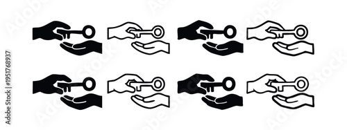 Key Exchange Between Hands Icon Set: Access, Ownership, and Security Transfer Symbols