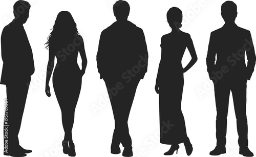 Business people silhouettes standing set isolated on white background, professional men and women figures for corporate team, workplace concept and character design