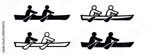 Two People Rowing a Boat Icon Set