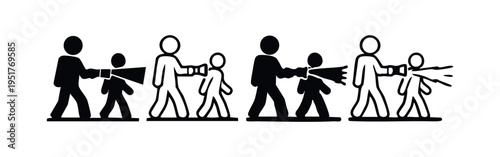 Adult with Flashlight or Spray Protecting Child Icons