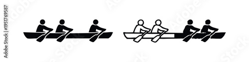 Three People Rowing a Boat Icon Set