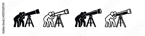 People Looking Through Telescopes Icons - Observation, Exploration, and Vision Concept