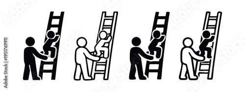 Support Icon With One Person Holding a Ladder for Another to Climb Safely