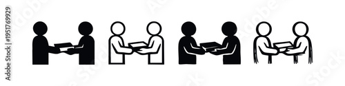 Giving and Receiving Book Icon Set, Knowledge Exchange Symbol, Education and Sharing Pictogram Collection