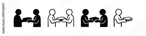 Giving and Receiving Stack of Items Icon Set, Transaction and Exchange Symbol, Document Handover Pictogram Collection