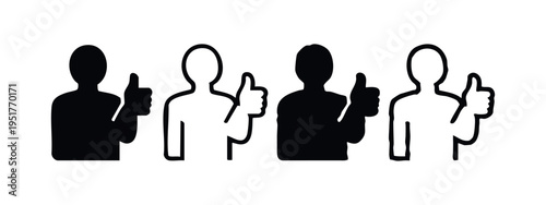 Thumbs Up Gesture Icon Set - Person Showing Approval and Positive Feedback Symbols