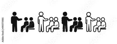 Group Discussion and Presentation Icons - Speaker and Audience Communication Symbols