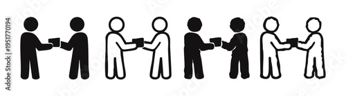 Business Transaction and Exchange Icons - Document Handover People Symbols, Giving and Receiving
