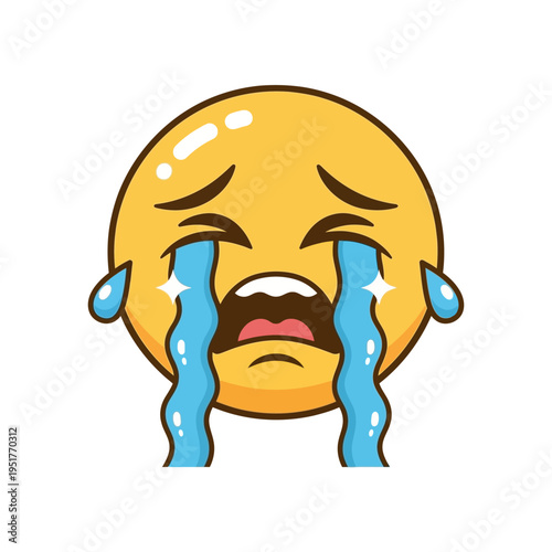 Sad Emoji Crying Tears of Joy, Emotional Distress, Facial Expression