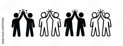High five icon set symbolizing teamwork, success, celebration, and agreement in a group