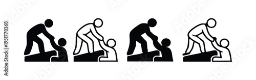 Helping Hand and Support Icon Set with People Lifting Each Other Up from Adversity