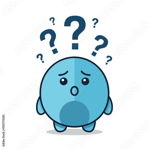 Confused Cartoon Character with Question Marks, Illustration