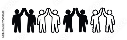 High five people icons set, Team collaboration and success symbols, Partnership greeting vector collection.