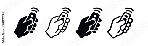 Hand Holding Remote Control with Signal Icon Set