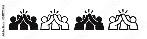 High five teamwork success icon set. Group achievement and collaboration pictogram collection.