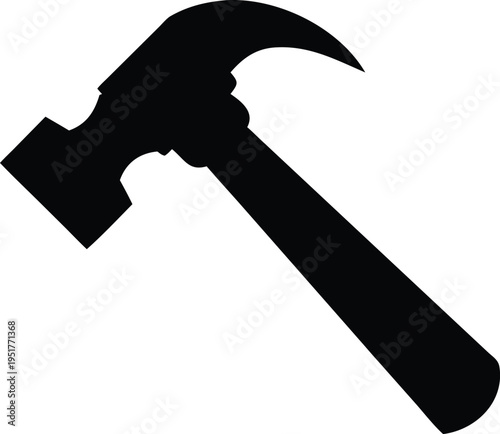 Black silhouette of a claw hammer on white background tool