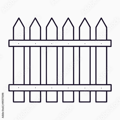 Black picket fence with pointed pickets and horizontal rails