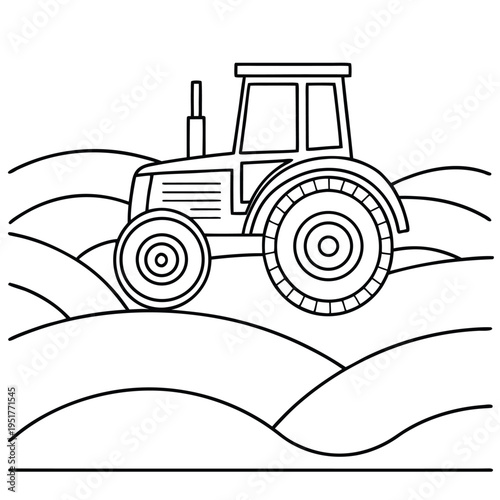 Black line of tractor on wavy field background