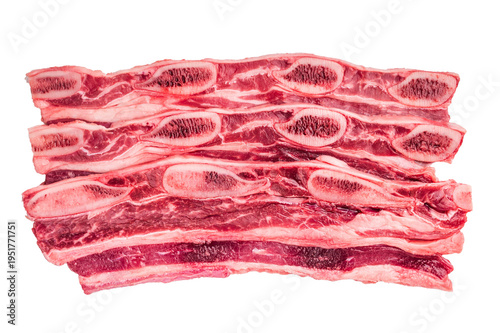 Konstfotografi raw Flanken cut beef short rib (Kalbi/Galbi) on a clean white background
