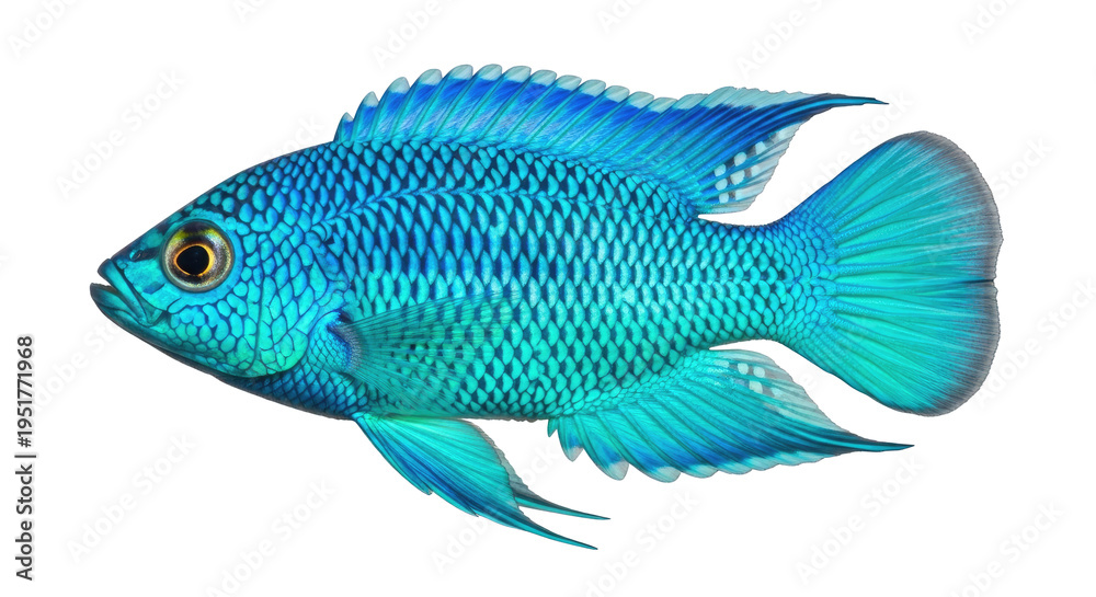 Fototapeta premium Bright blue fish with detailed scales