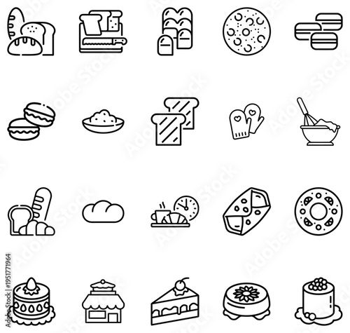 Collection of Bakery and Pastry Featuring Bread Cakes Macarons and Pizza food