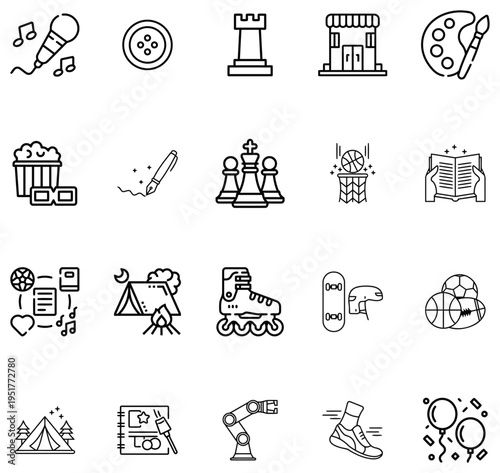 Collection of diverse line representing hobbies activities and hobby activity