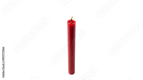 Fotografia Vibrant red taper candle, unlit and new, standing upright isolated on transparen