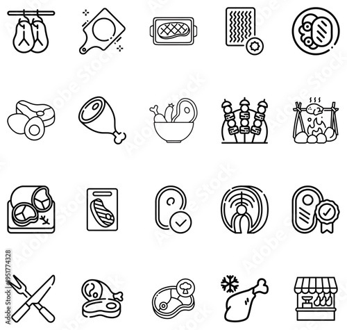 Collection of Meat and Food Preparation White Background steak chicken