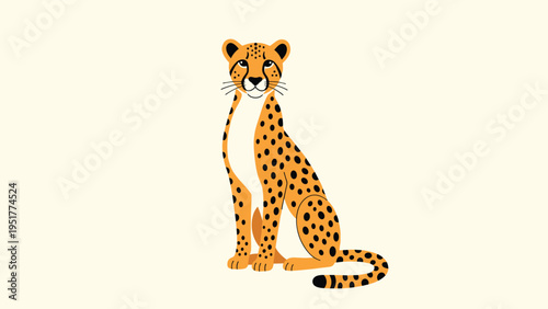 Graceful cheetah sits calmly against a light cream background in this detailed animal illustration showing its unique spotted coat.