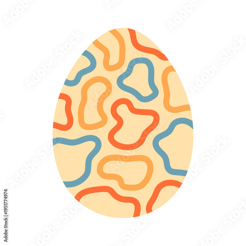 Simple decorative Easter egg with colorful abstract wavy lines. Isolated on white background. Modern spring holiday flat illustration for greeting cards, stickers, prints, festive design. Hand drawn.
