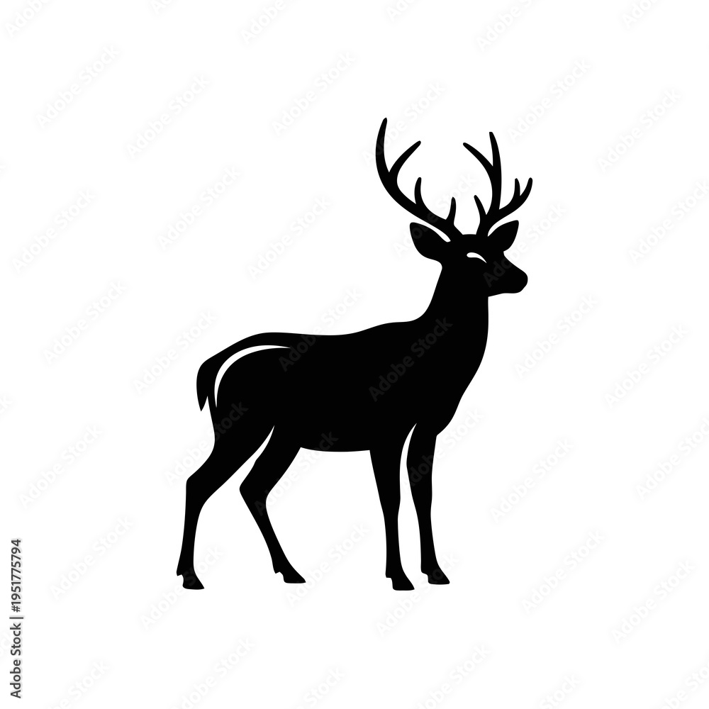 Obraz premium Black silhouette of a deer with antlers standing
