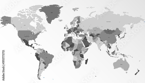 World map. Grey modern vector map. Silhouette map