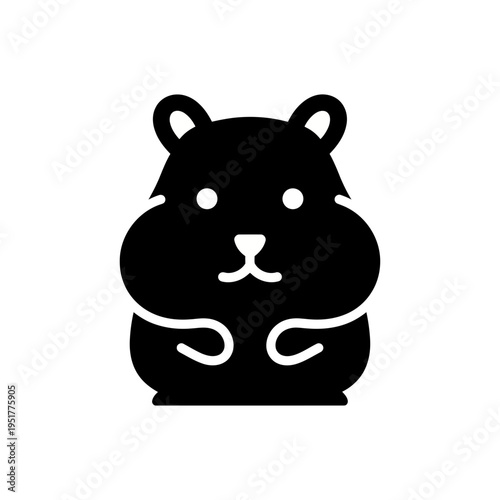 Black silhouette of a cute hamster with white details