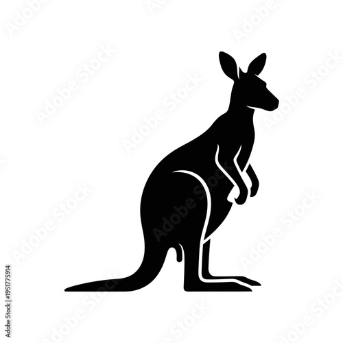 Black silhouette of a kangaroo standing profile view