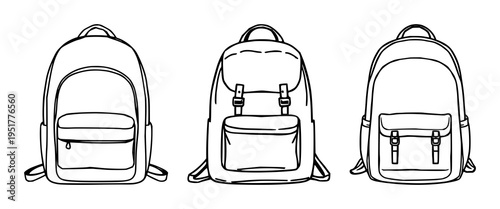 Backpack icon set with multiple styles and flat color illustration featuring backpack, tote, travel, luggage, carry with vector, monochrome