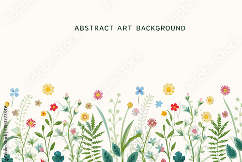 Colorful wildflowers and green foliage form a delicate botanical border