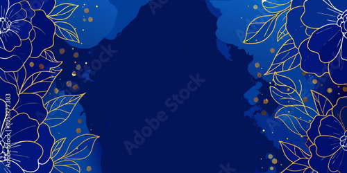 Elegant floral arrangement with golden accents on a deep blue background