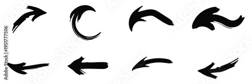  Bold Hand drawn grunge arrow collection vector isolated brush strokes, black arrows vector set, Straight and thick directional arrow symbols set eps 10.