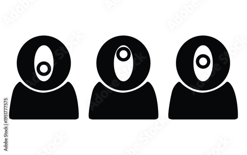 Abstract group of three stylized cc camara icons black silhouettes team cooperation