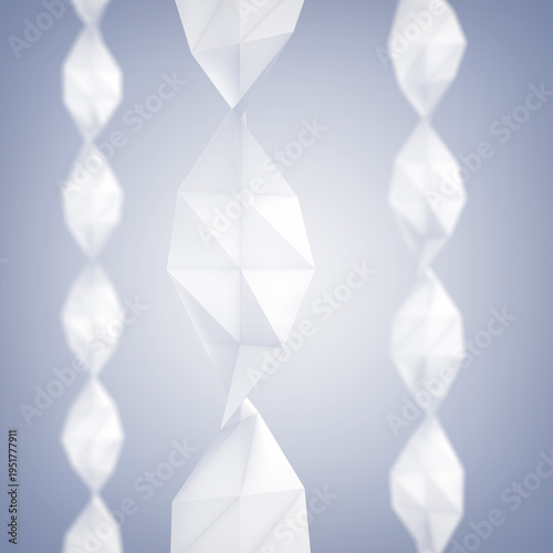 Origami DNA double helix. Represents genetic engineering, CRISPR, and synthetic biology. Faceted design symbolizing genomic sequencing, biotech innovation, and the building blocks of life